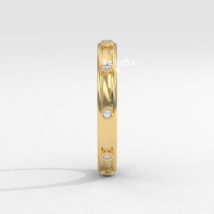 Round Diamond Unique Distance Statment Lab Grown Wedding Band