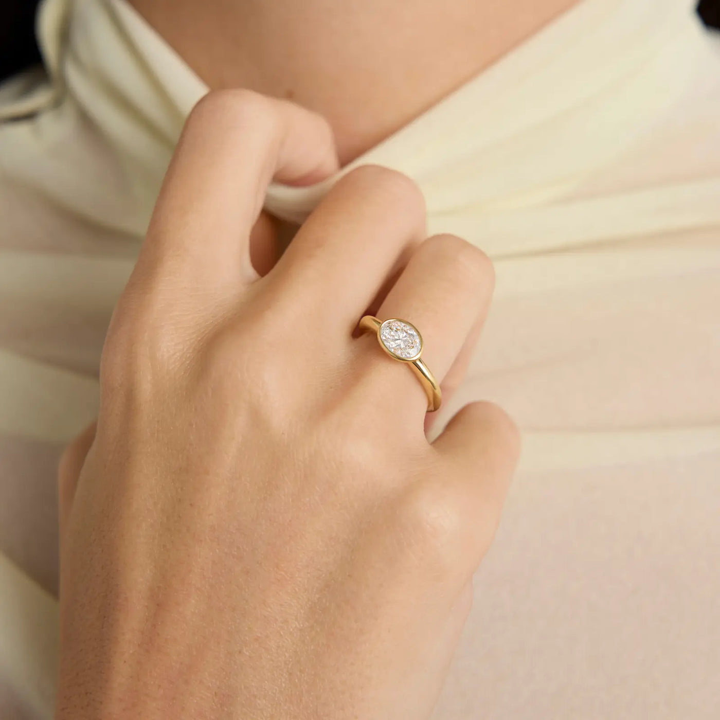 1.50CT East West Oval Cut Bezel Setting Engagement Ring