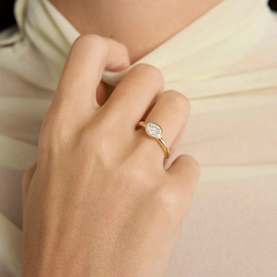 1.50CT East West Oval Cut Bezel Setting Engagement Ring