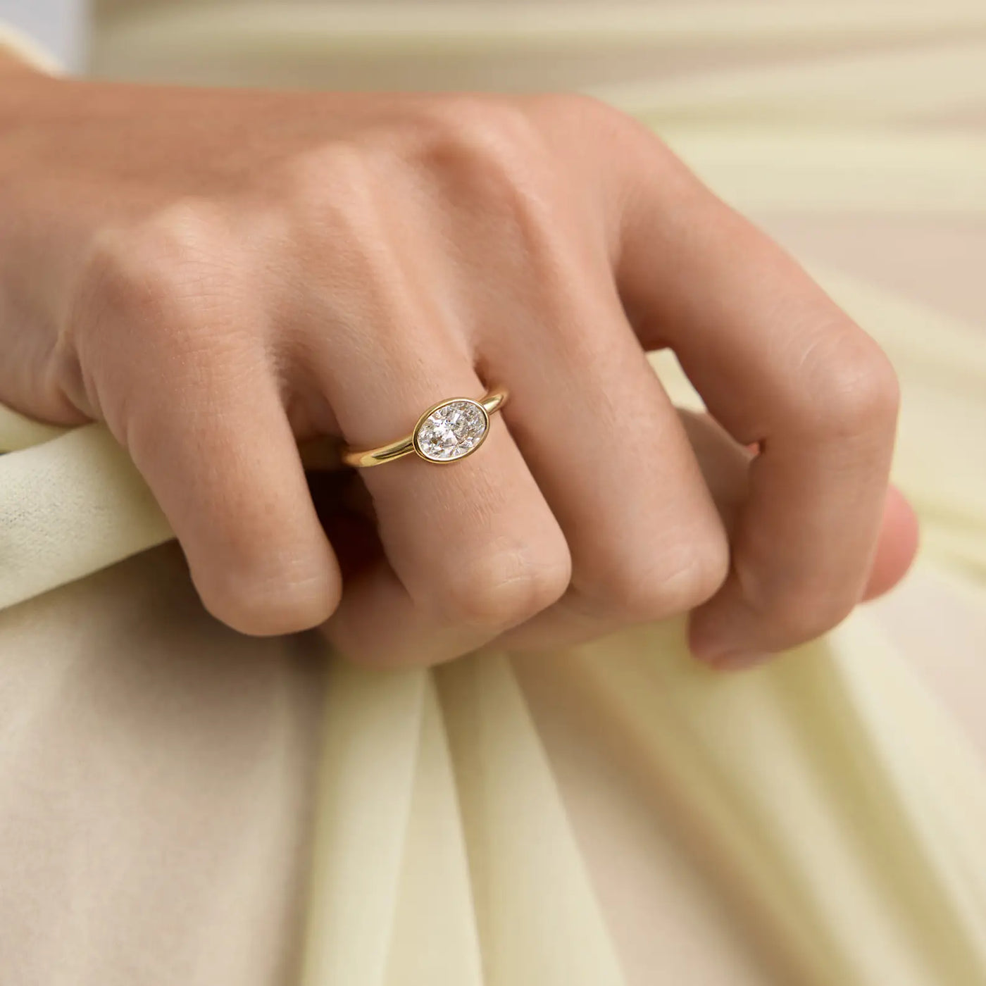 1.50CT East West Oval Cut Bezel Setting Engagement Ring