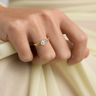 1.50CT East West Oval Cut Bezel Setting Engagement Ring