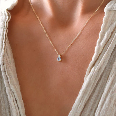 0.25CT Round Cut Aquamarine Moissanite March Birthstone Necklace