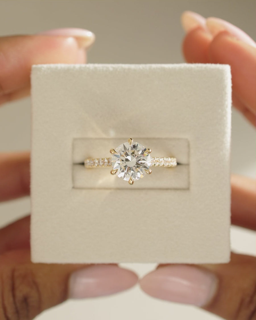 1.0 CT Round Brilliant Pave Setting Moissanite Engagement Ring