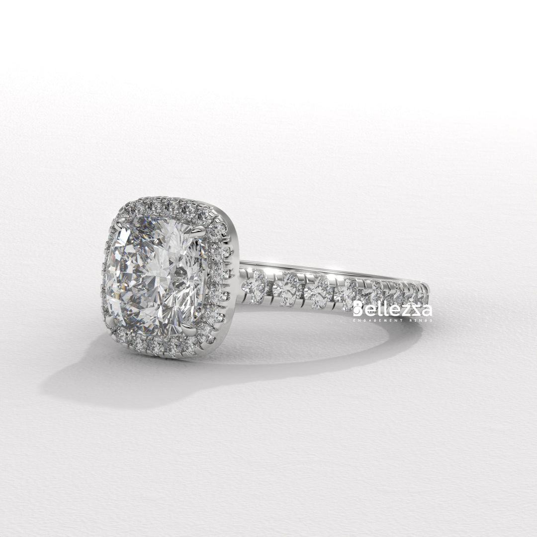 1.0-2.0CT Cushion Cut Halo Pave Setting CVD Diamond Engagement Ring