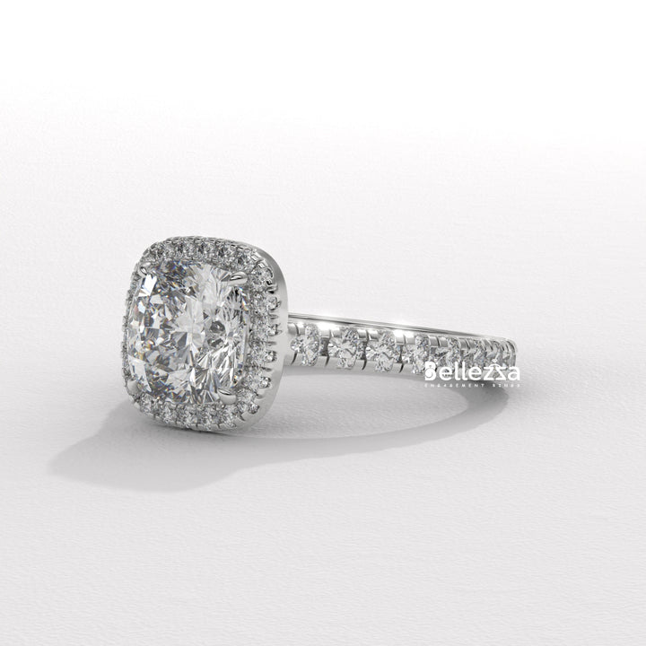 1.0-2.0CT Cushion Cut Halo Pave Setting CVD Diamond Engagement Ring