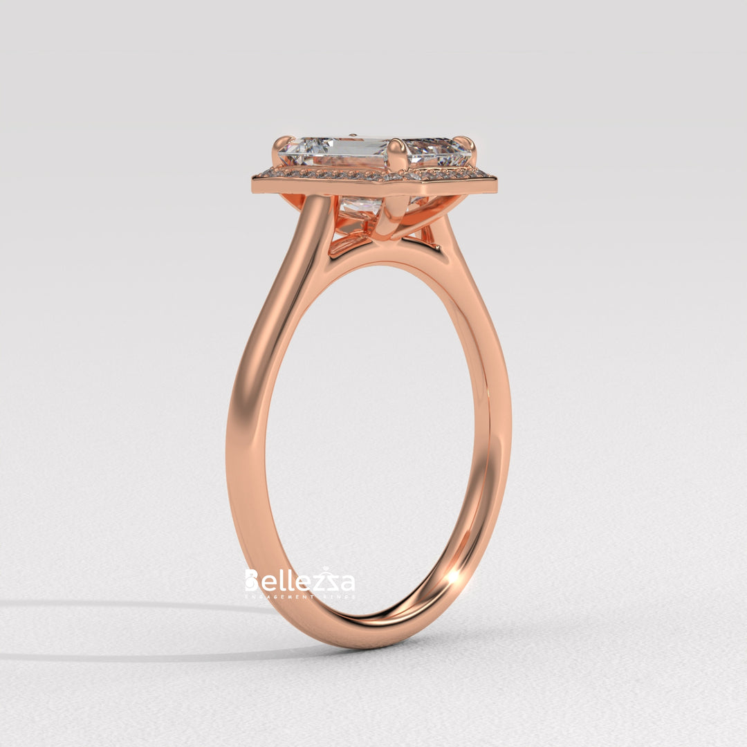 1.50-2.50CT Emerald Cut Lab Grown Diamond Halo Set Engagement Ring