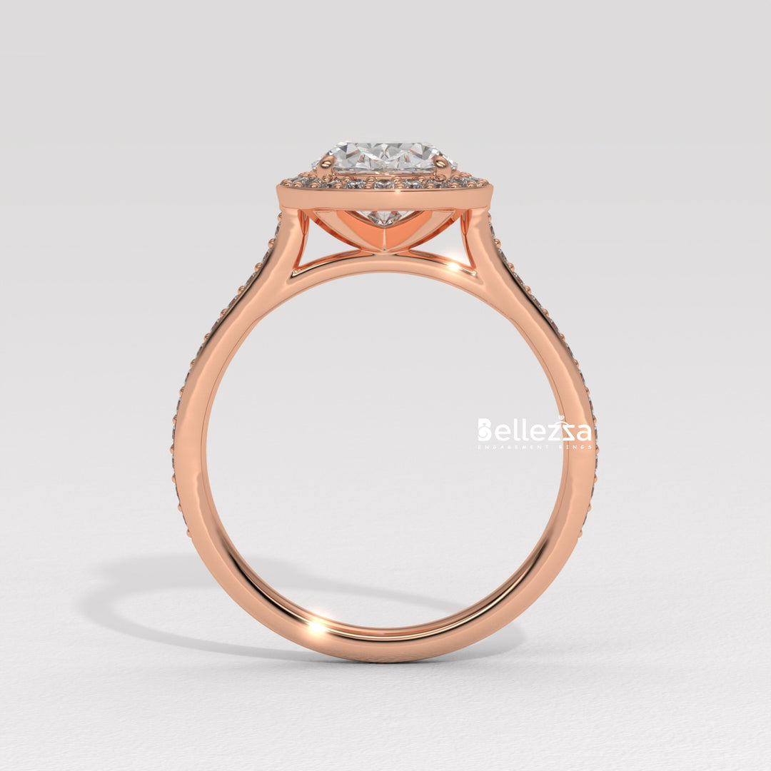 2.0-3.0CT Oval Cut Halo Pave Setting Lab Grown Diamond Engagement Ring