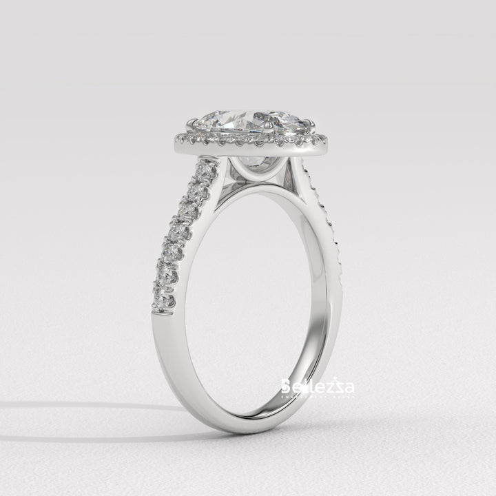 1.50-2.50CT Oval Cut CVD Diamond Halo Pave Setting Engagement Ring