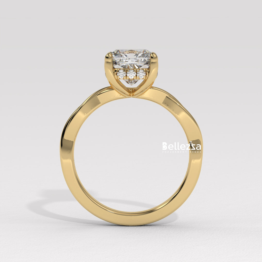 1.50-2.50CT Cushion Cut CVD Diamond Twisted Engagement Ring