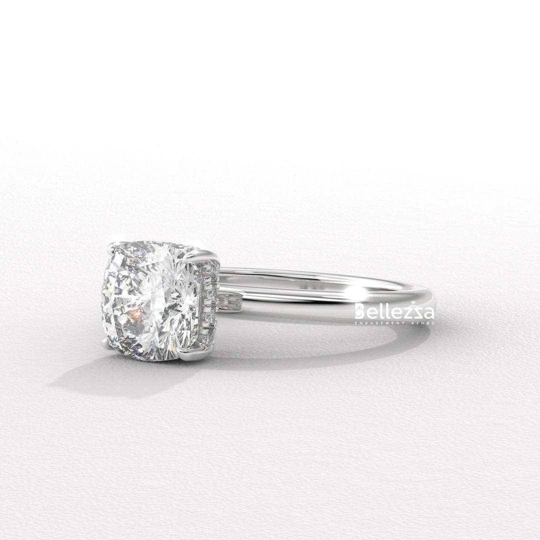 1.0-2.0CT Cushion Cut Lab Grown Diamond Hidden Halo Engagement Ring