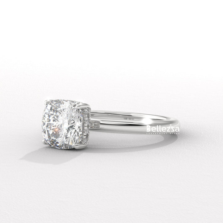 1.0-2.0CT Cushion Cut Lab Grown Diamond Hidden Halo Engagement Ring