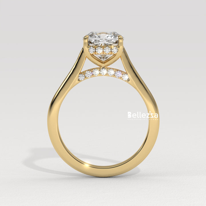 1.50-2.50CT Cushion Cut Diamond Hidden Halo Lab Grown Engagement Ring