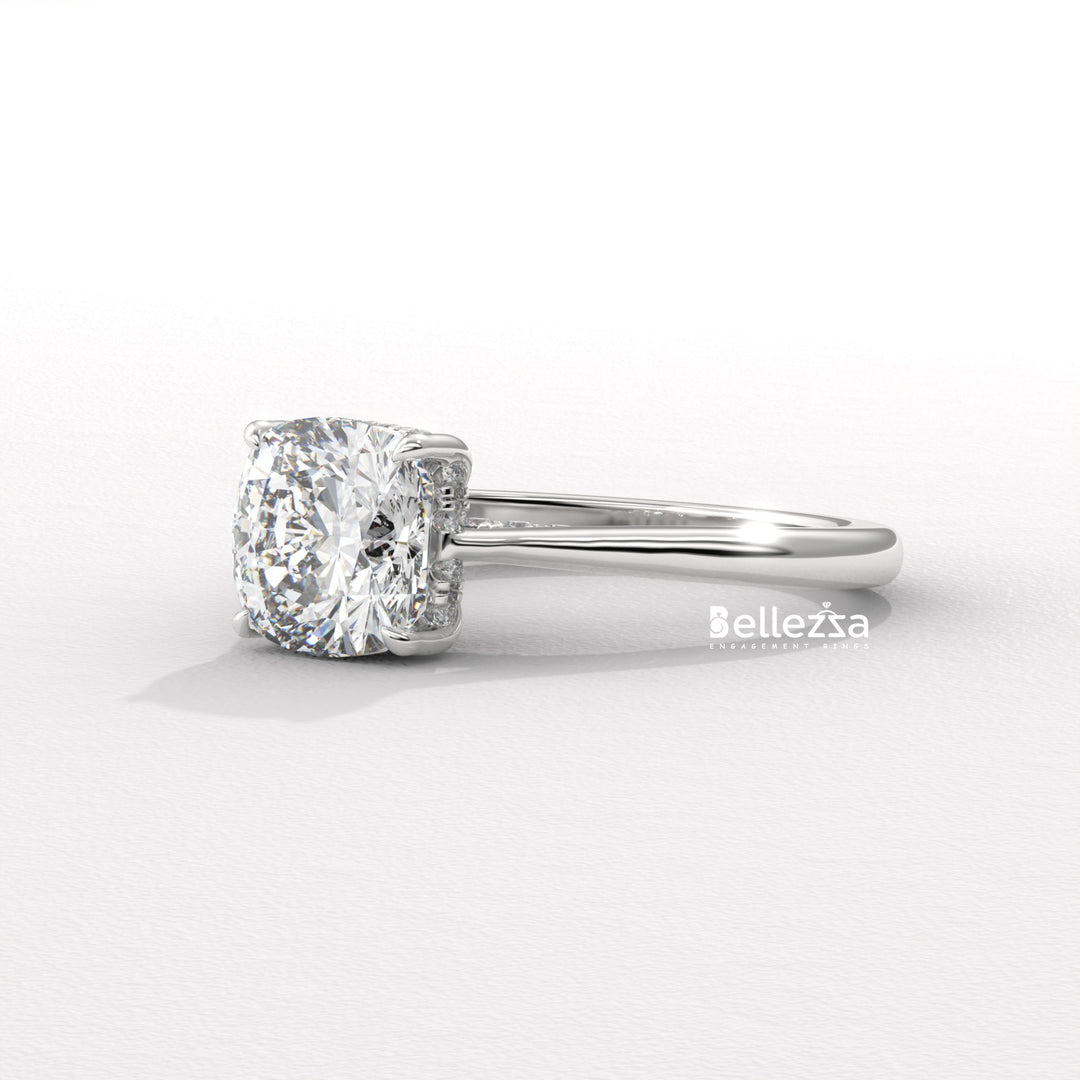 1.50-2.50CT Cushion Cut Diamond Hidden Halo Lab Grown Engagement Ring