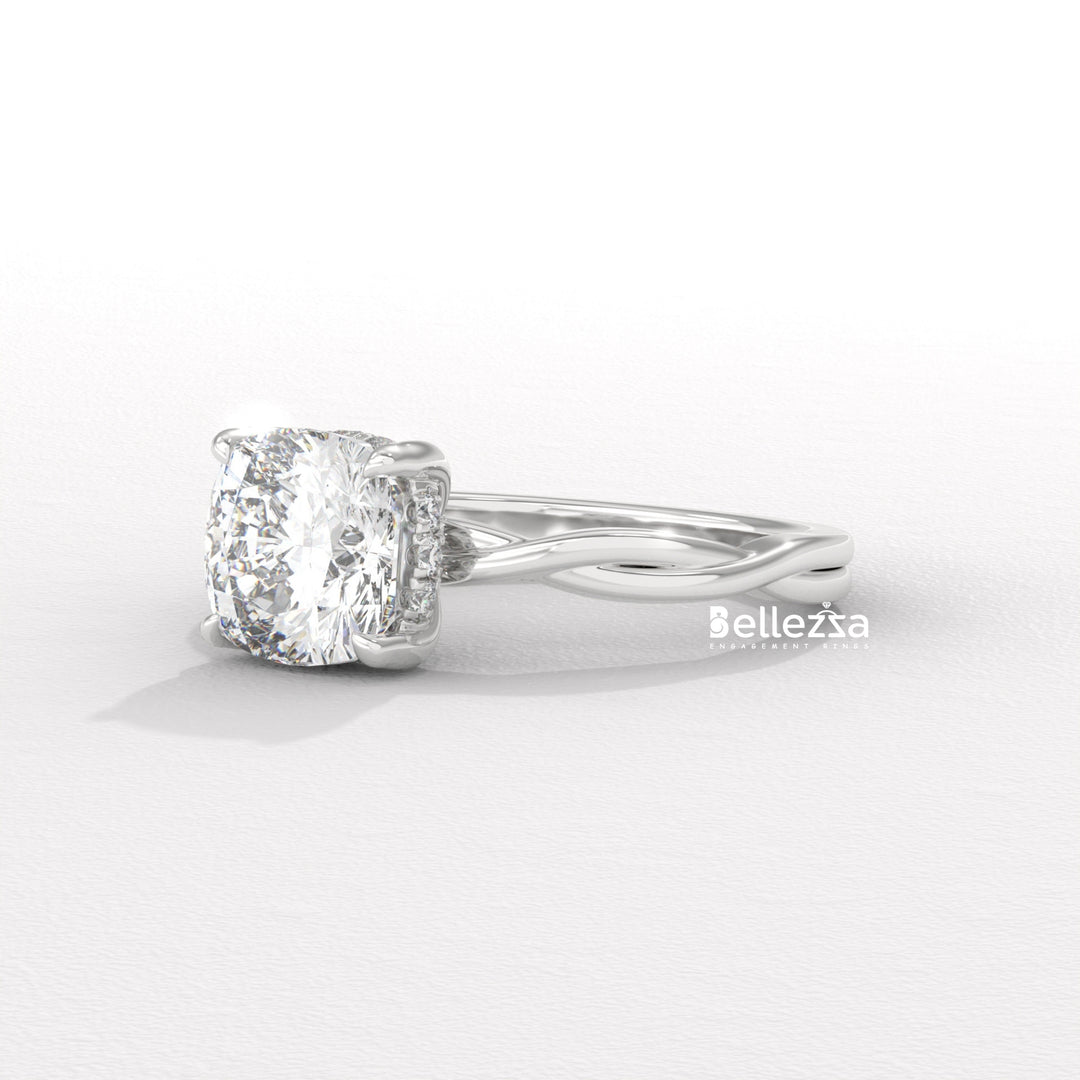 1.50-2.50CT Cushion Cut CVD Diamond Twisted Engagement Ring