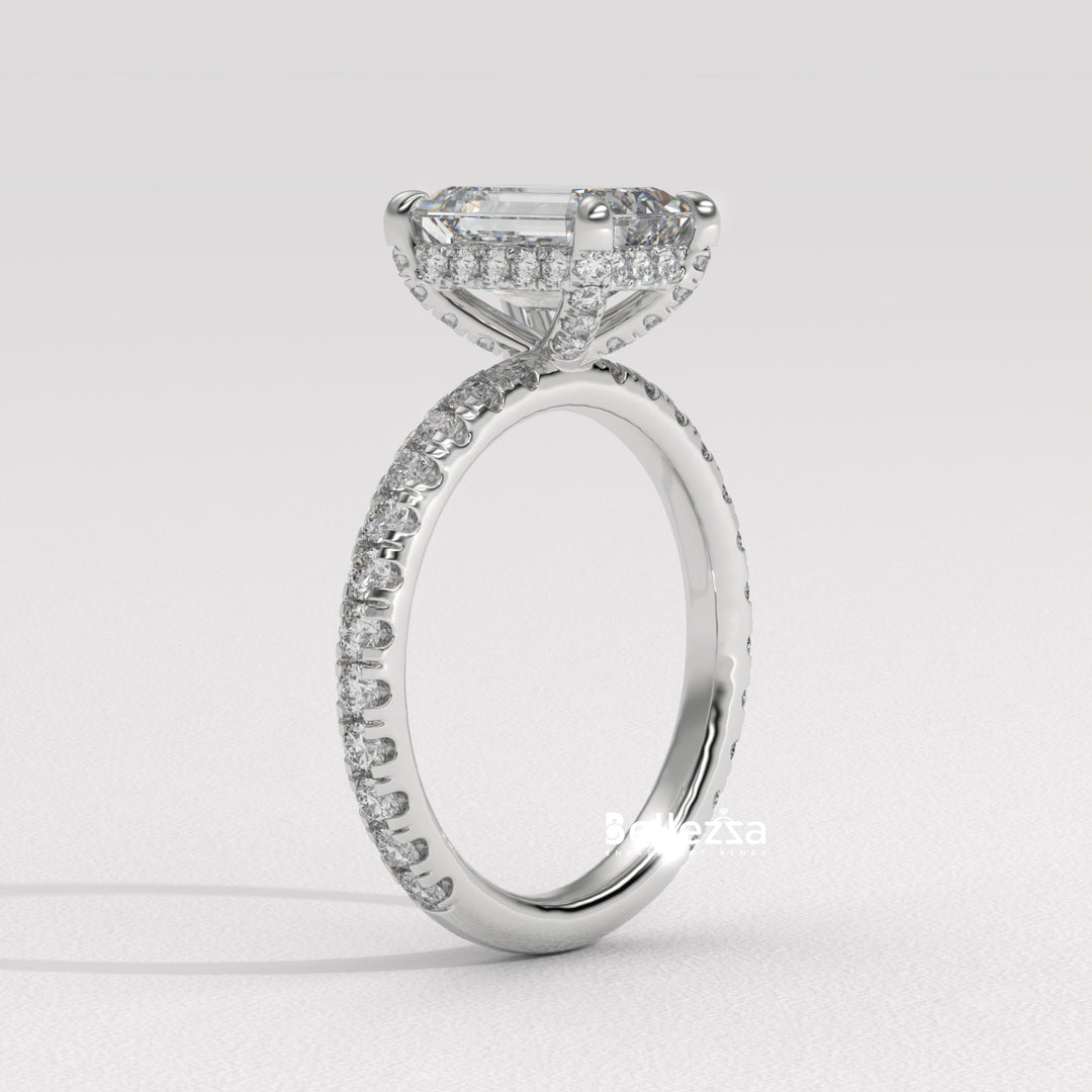1.50-2.50CT Emerald Cut Lab Grown Diamond Pave Setting Engagement Ring