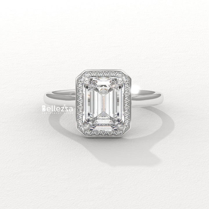 1.50-2.50CT Emerald Cut Lab Grown Diamond Halo Set Engagement Ring