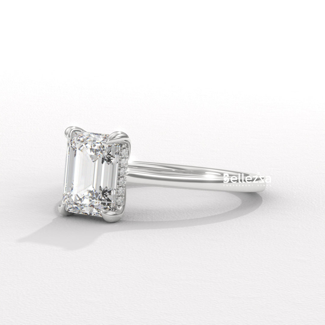 1.50-2.50CT Emerald Diamond Hidden Halo Lab Grown Engagement Ring