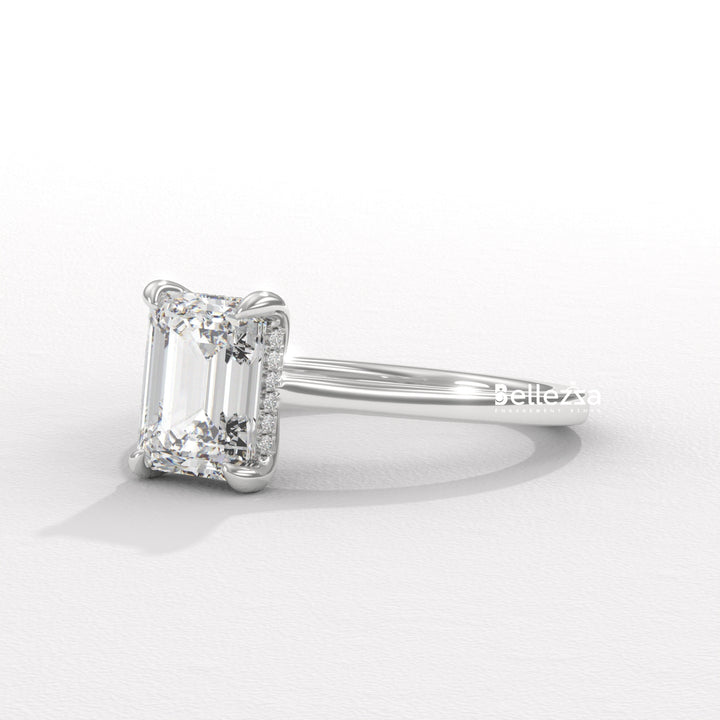 1.50-2.50CT Emerald Diamond Hidden Halo Lab Grown Engagement Ring
