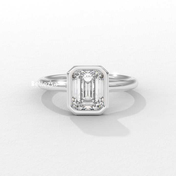 1.0-2.0CT Emerald Cut Bezel Setting Lab Grown Engagement Ring