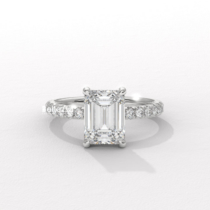 1.50-2.50CT Emerald Cut Lab Grown Diamond Pave Setting Engagement Ring