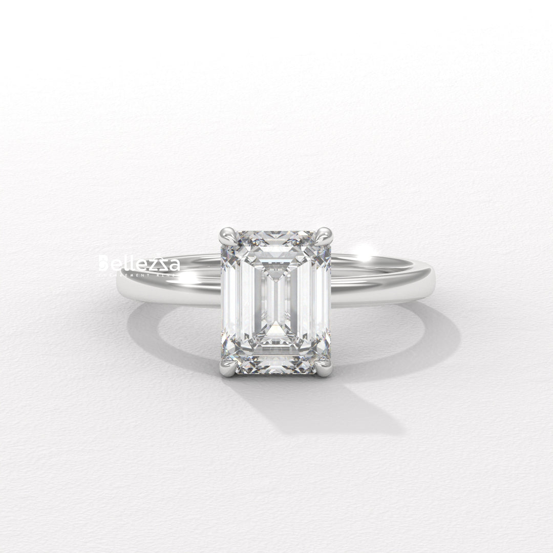 1.0-2.0CT Emerald Diamond Solitaire Setting Lab Grown Engagement Ring