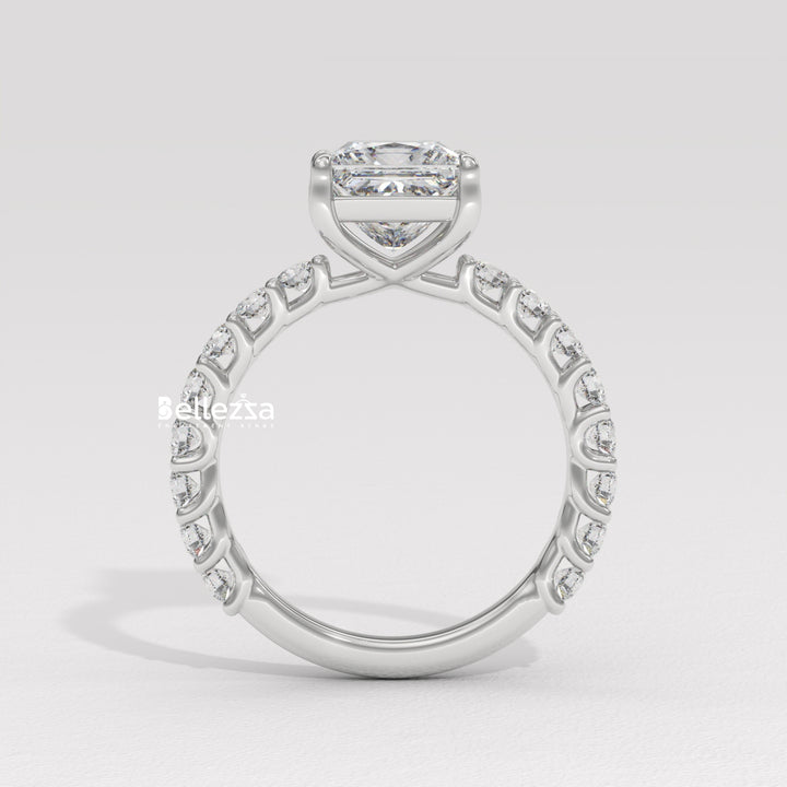 1.0-2.0CT Princess Diamond Pave Setting Lab Grown Engagement Ring
