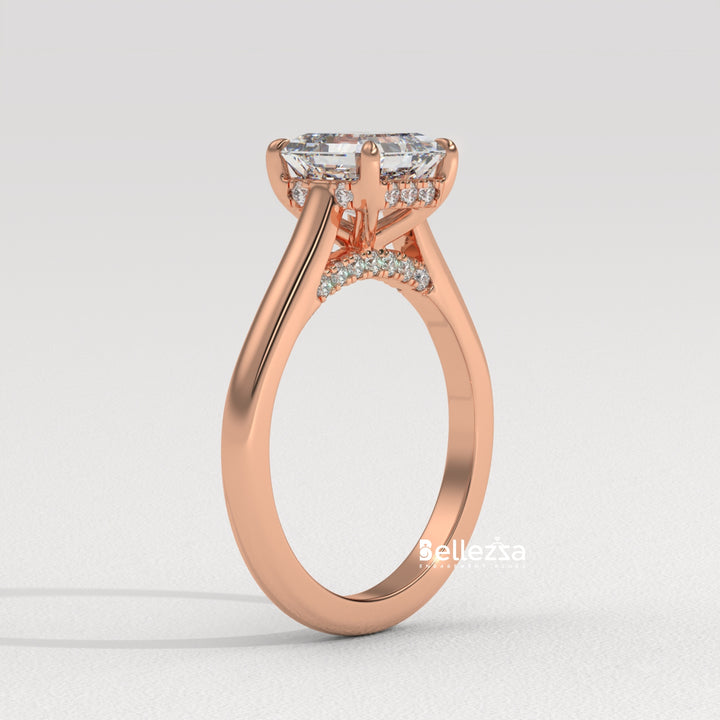 1.50-2.50CT Asscher Cut CVD Diamond Hidden Halo Setting Engagement Ring