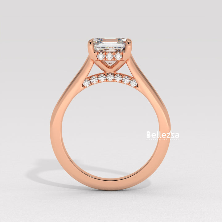 1.50-2.50CT Asscher Cut CVD Diamond Hidden Halo Setting Engagement Ring