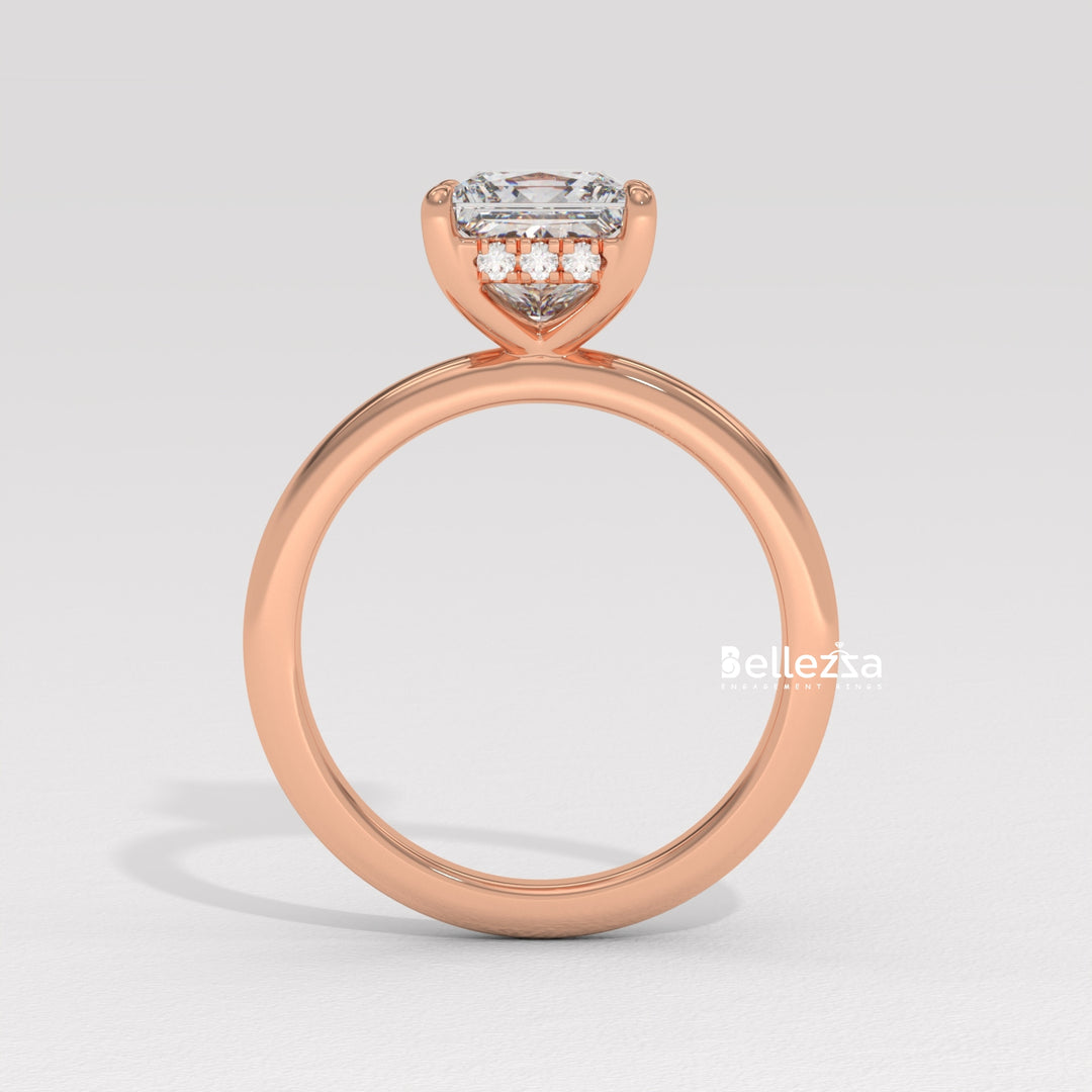 1.0-2.0CT Princess Cut CVD Diamond Hidden Halo Engagement Ring