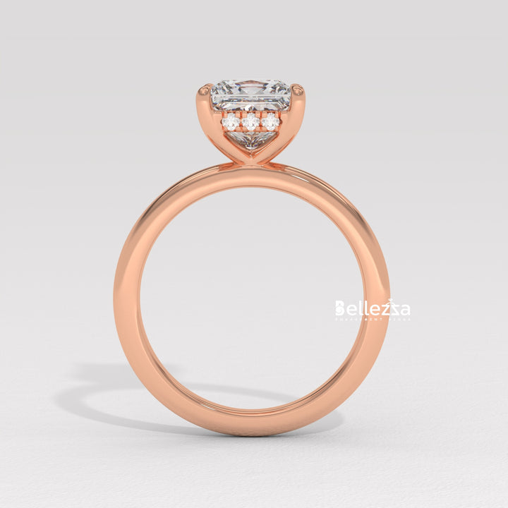 1.0-2.0CT Princess Cut CVD Diamond Hidden Halo Engagement Ring
