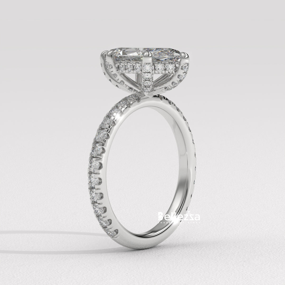 2.0-3.0CT Marquise Cut CVD Diamond Pave Setting Engagement Ring