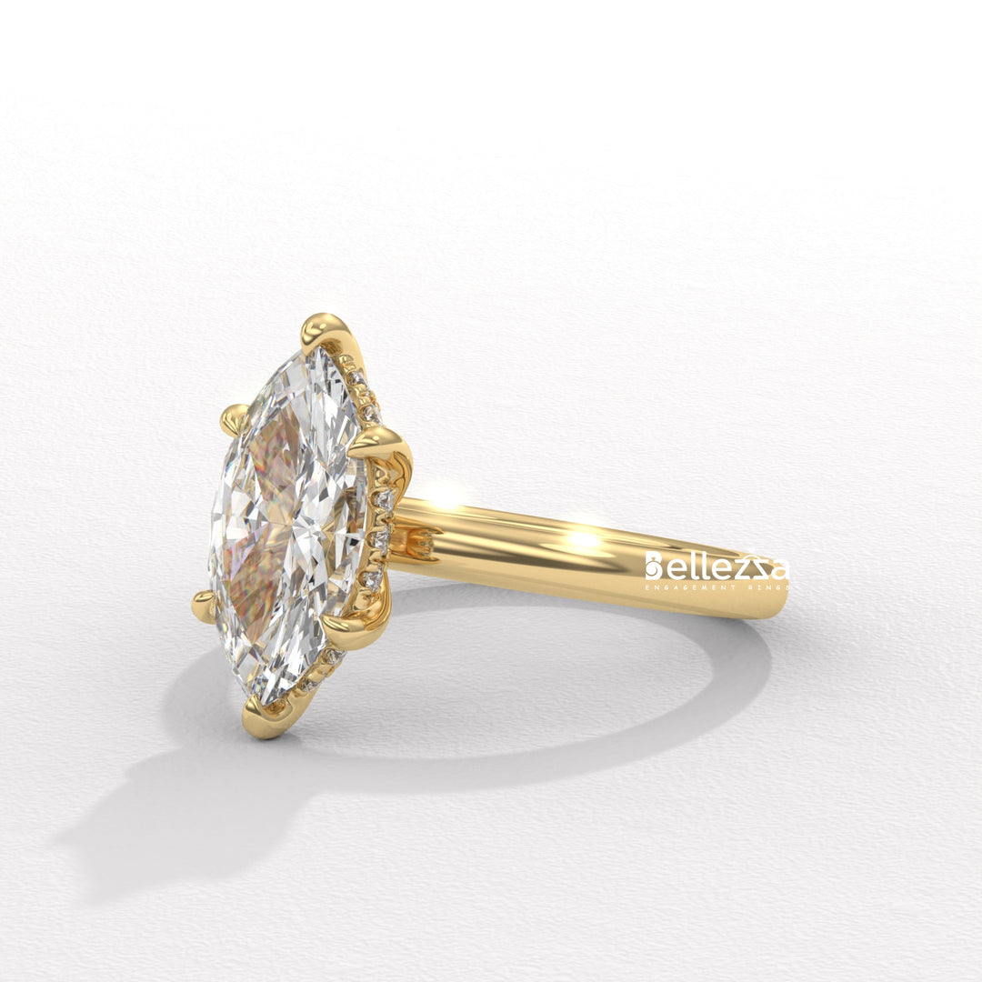 1.50-2.50CT Marquise Cut CVD Diamond Hidden Halo Setting Engagement Ring