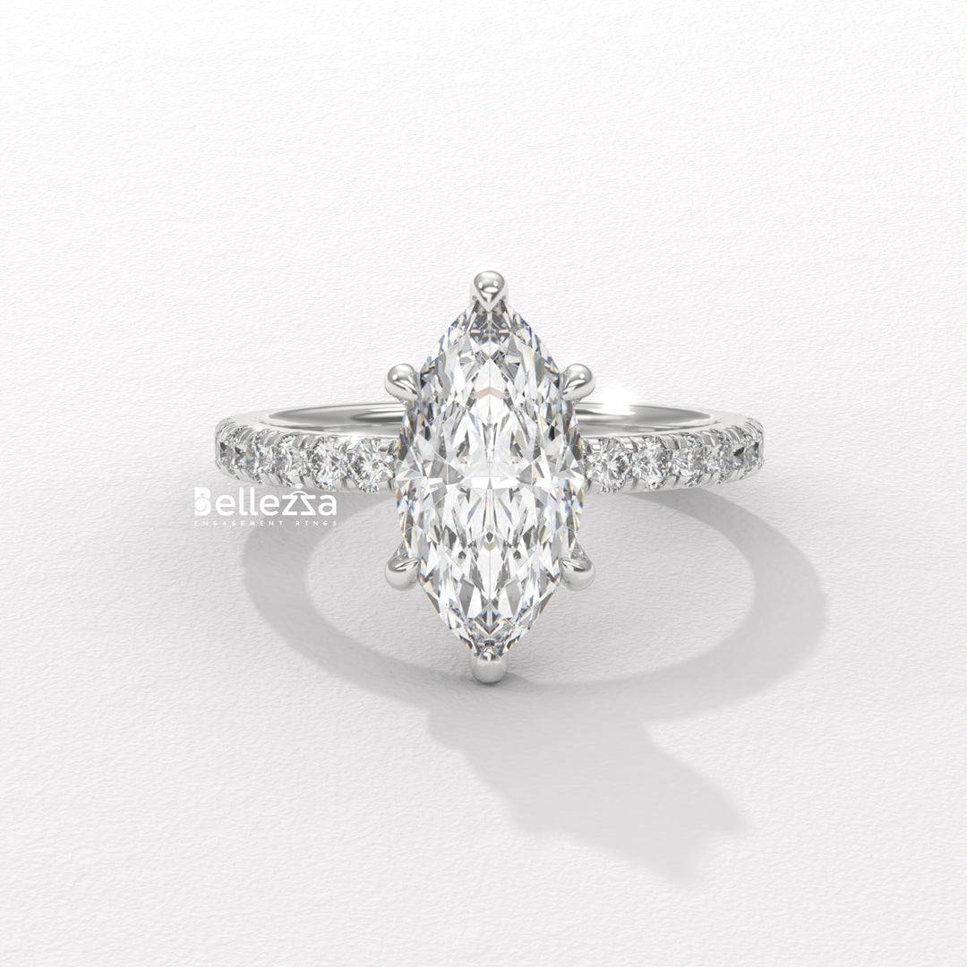 2.50-3.50CT Marquise Cut CVD Diamond Pave Setting Engagement Ring