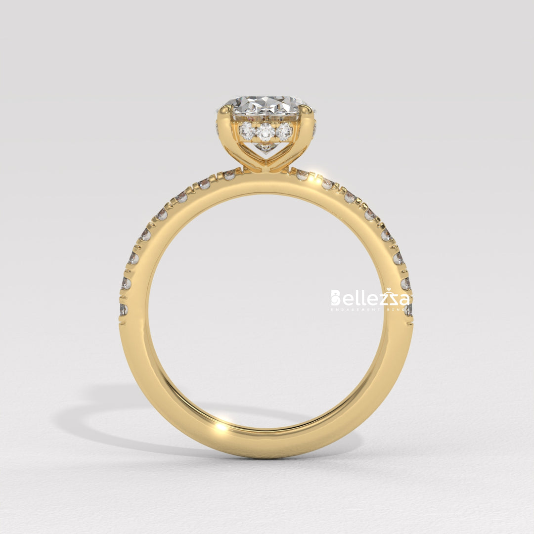 1.0-2.0CT Oval Cut CVD Diamond Pave Setting Engagement Ring