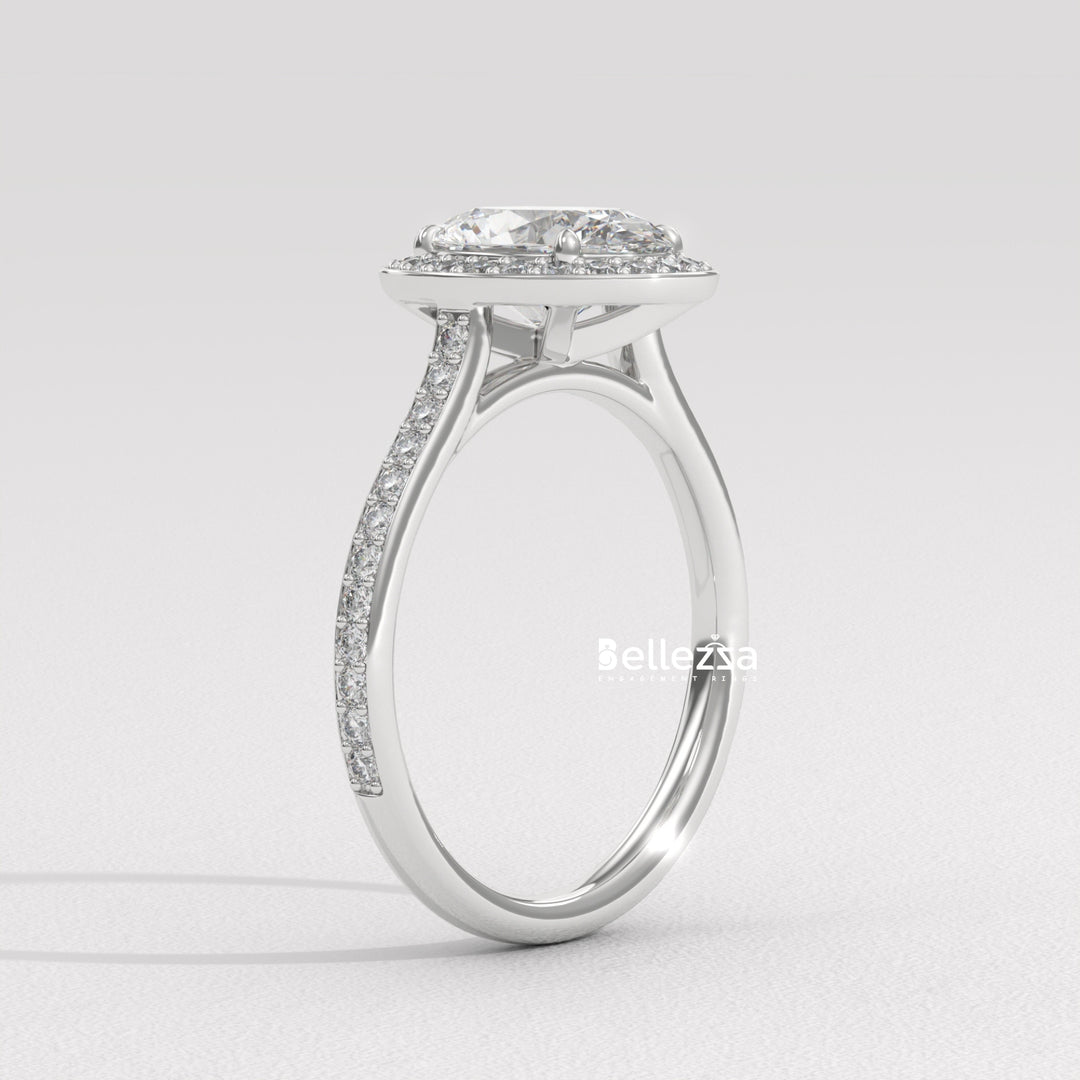 2.0-3.0CT Oval Cut Halo Pave Setting Lab Grown Diamond Engagement Ring