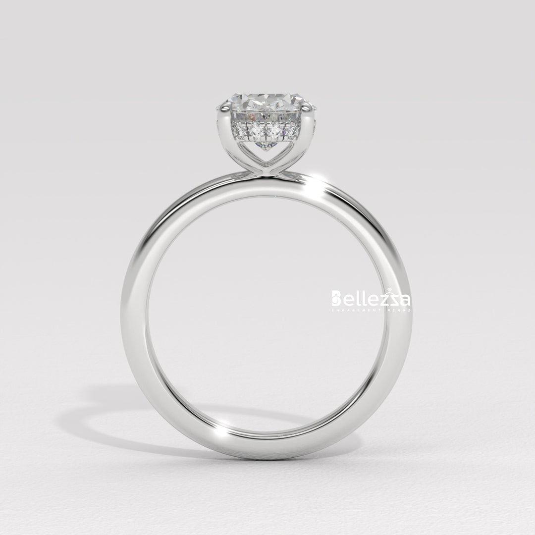 1.0-2.0CT Oval Cut Hidden Halo Lab Grown Engagement Ring