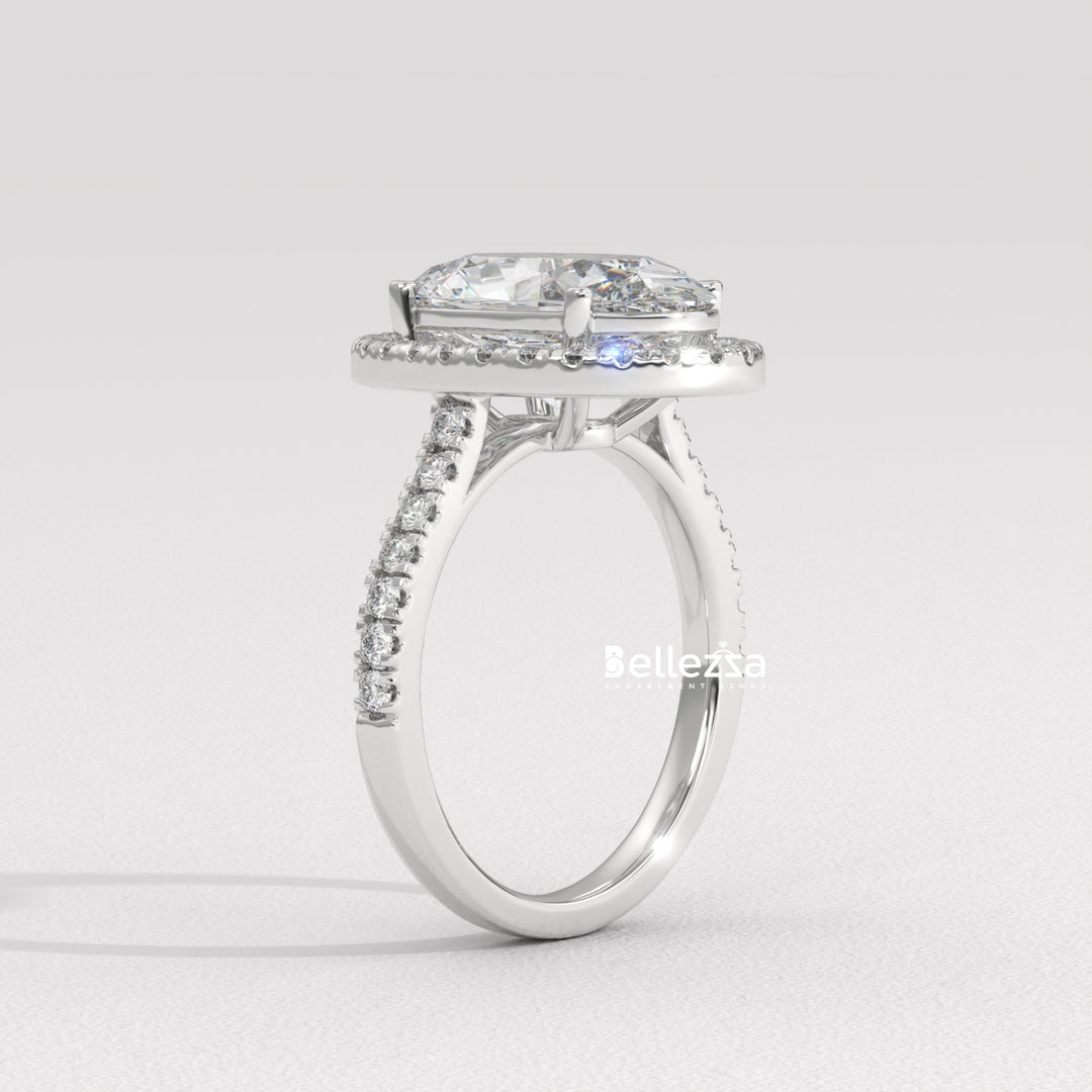3.0-3.50CT Oval Cut CVD Diamond Halo Pave Setting Engagement Ring