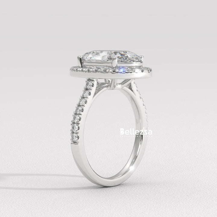 3.0-3.50CT Oval Cut CVD Diamond Halo Pave Setting Engagement Ring