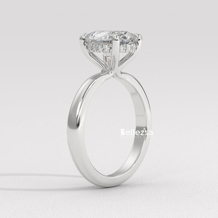 1.50-2.50CT Oval Cut Hidden Halo CVD Diamond Engagement Ring