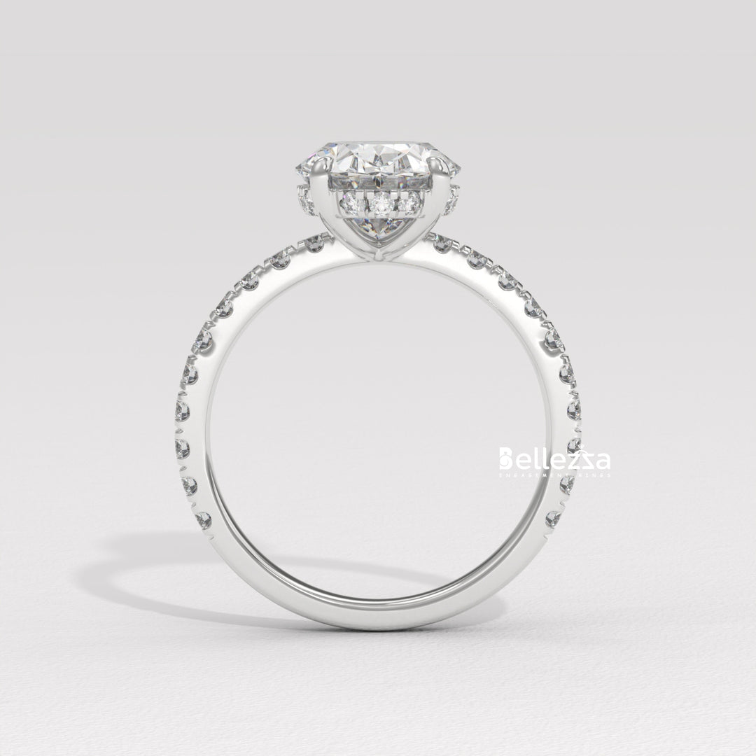 1.50-2.50CT Oval Diamond Pave Setting Hidden Halo Lab Grown Engagement Ring
