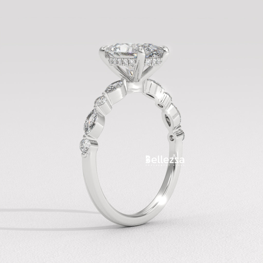 2.0-3.0CT Oval Diamond Pave Setting Lab Grown Engagement Ring