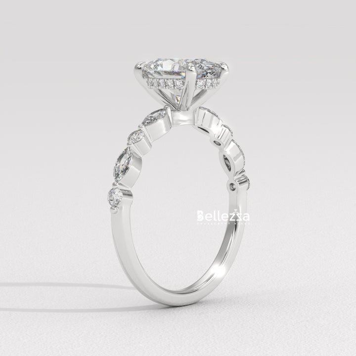 2.0-3.0CT Oval Diamond Pave Setting Lab Grown Engagement Ring