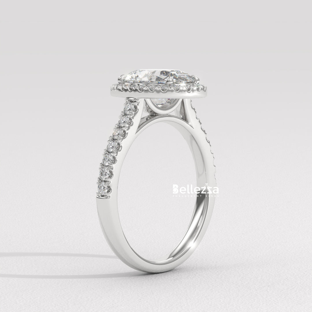 1.50-2.50CT Oval Cut CVD Diamond Halo Pave Setting Engagement Ring