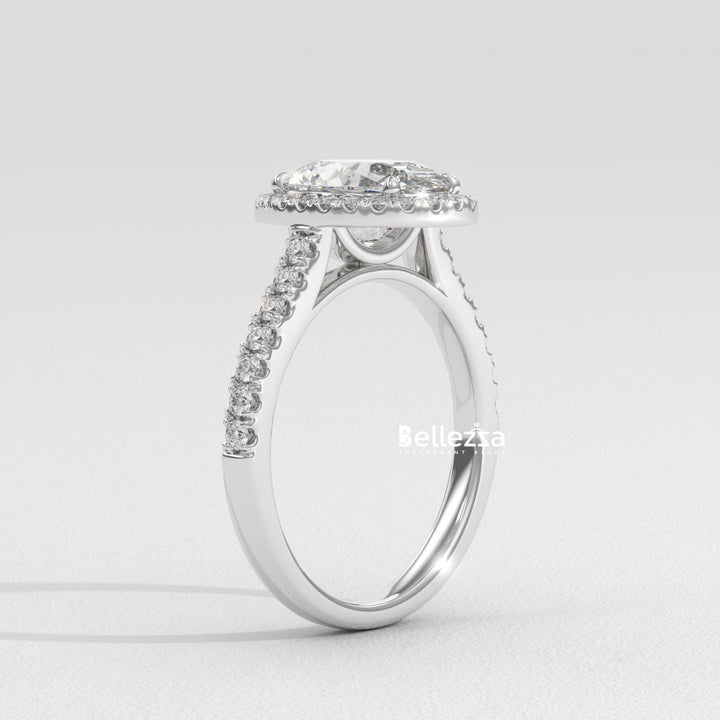 1.50-2.50CT Oval Cut CVD Diamond Halo Pave Setting Engagement Ring