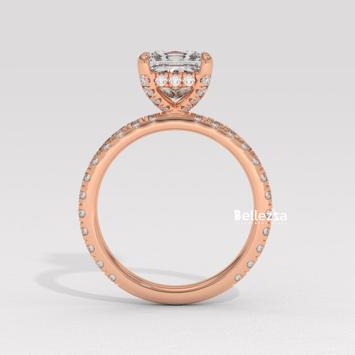 1.0-2.0CT Princess Cut CVD Diamond Pave Setting Engagement Ring
