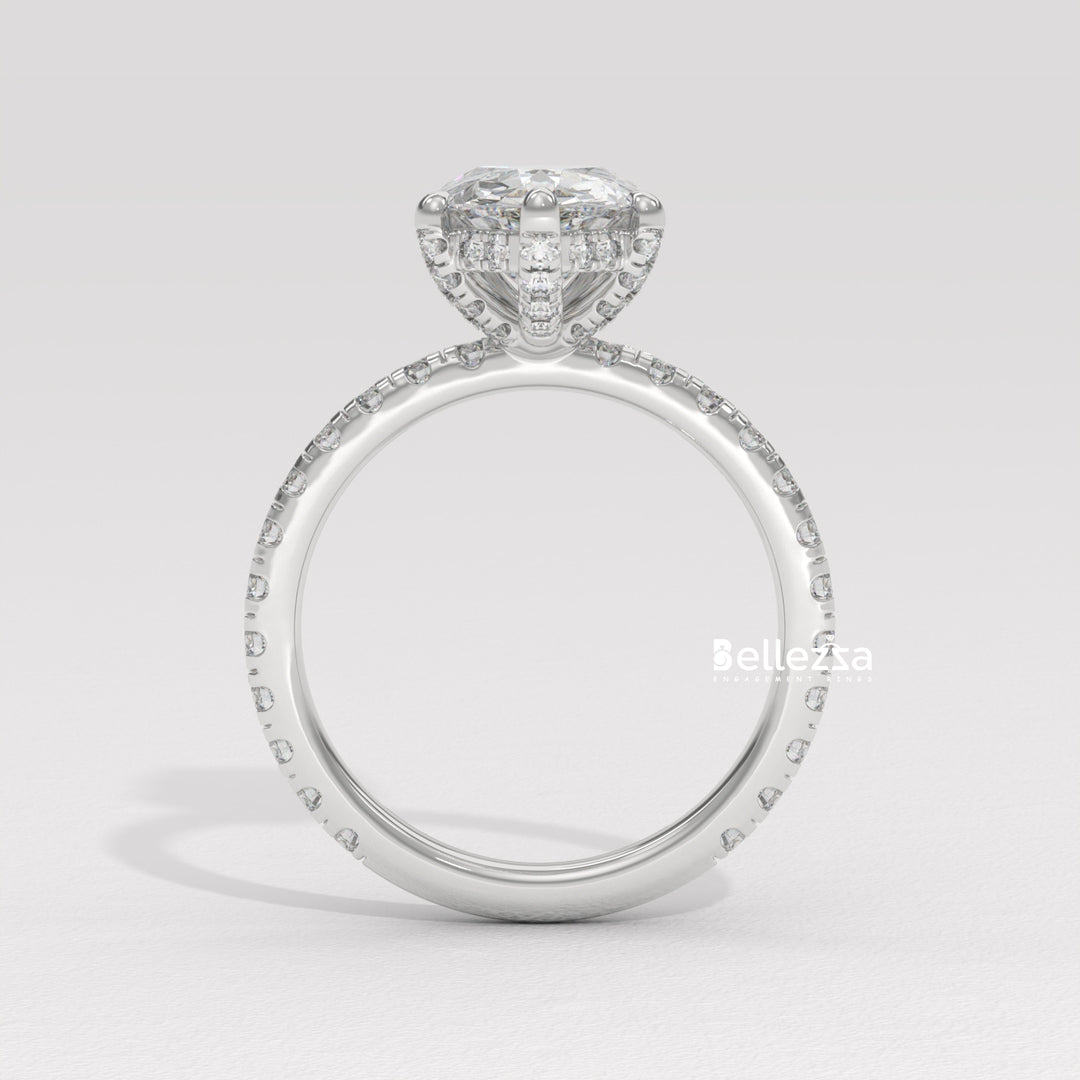 1.50-2.50CT Pear Cut Lab Grown Diamond Pave Setting Engagement Ring