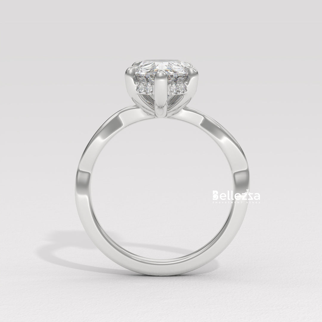 1.50-2.50CT Pear Cut Twisted Hidden Halo CVD Diamond Engagement Ring
