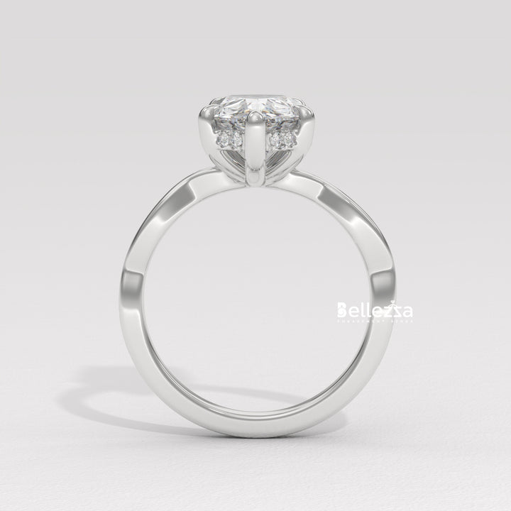 1.50-2.50CT Pear Cut Twisted Hidden Halo CVD Diamond Engagement Ring
