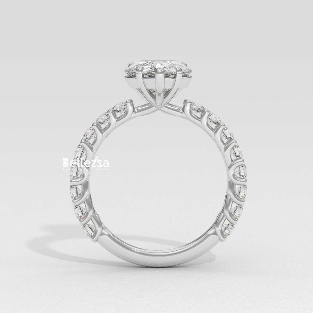 1.50-2.50CT Pear Diamond Pave Setting Lab Grown Engagement Ring