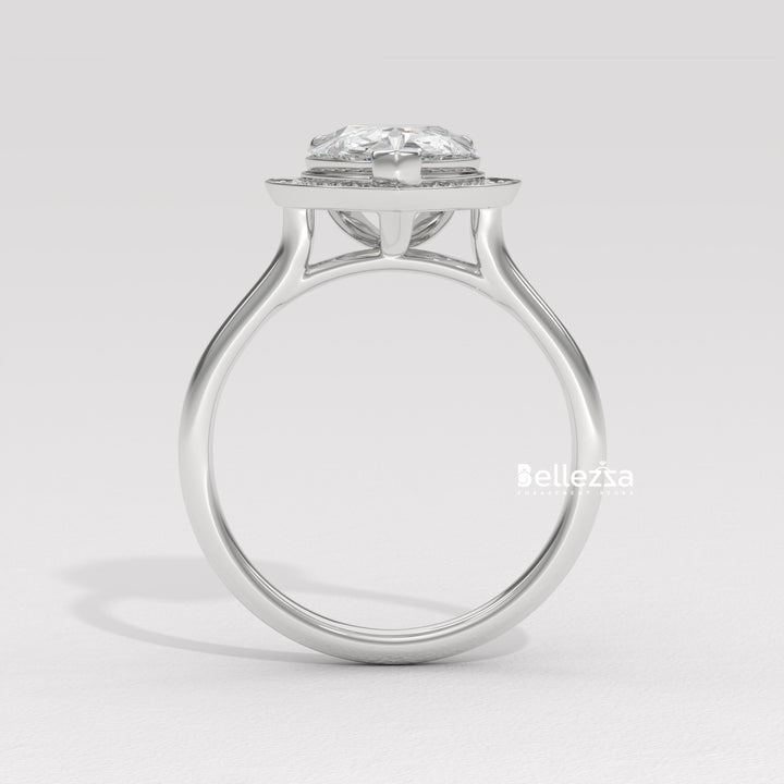 2.0-3.0CT Pear Cut Lab Grown Diamond Halo Setting Engagement Ring